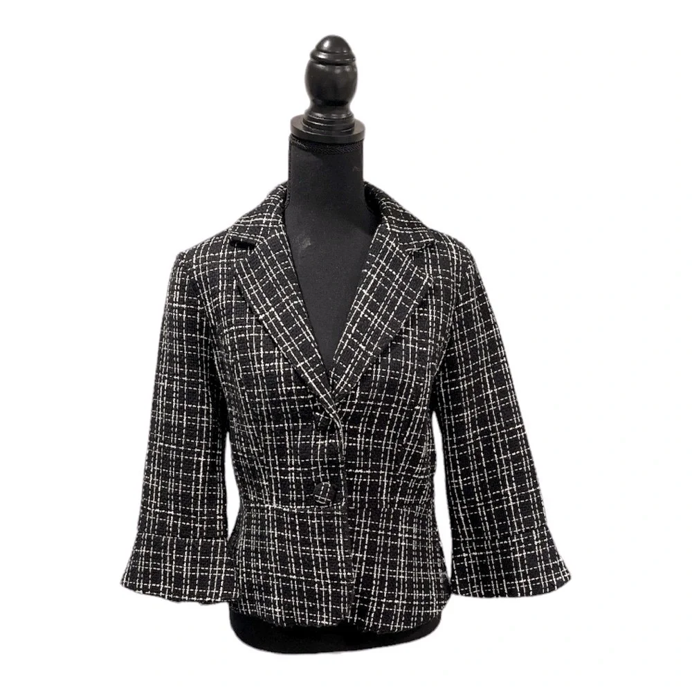 VINTAGE din bin tweed black and‎ white Blazer. Size large Y2K